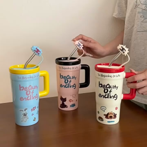 Peliflask 670ml Premium Ceramic Mug with Lid and Straw Tea Drinking Cup Ins Stylish Tumbler Christmas Gifts