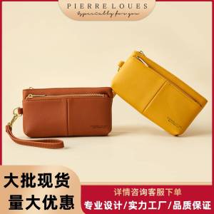 Túi Xách Nữ Dài Khóa Kéo Màu Trơn Thời Trang Mới Đa Năng Mềm Mại Túi Xách Tay Dây Đeo Cổ Tay Đơn Giản Rộng Rãi