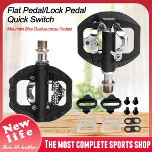 Bicycle Cleats Pedal MTB Self-Lock Pedals with Clips SPD Bike Pedal Anti-skid Sealed Bearing Bicycle Pedals Bicycle Clipless pedal 2 In 1 With Free Cleat For SPD 2 IN 1 Flat MTB Pedals Clip In Dual Platform SPD Mountain Bike