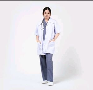 Jas Laboratorium Jas Perawat Premium Drill Putih Lengan Panjang/pendek