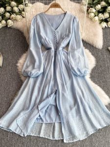 Váy Dài Tay Phong Cách Pháp Cổ Điển Cho Nữ Mùa Thu 2025 Mới Cạp Cao Chữ a Váy Midi Tôn Dáng Váy Chữ a Dài Vừa Phải