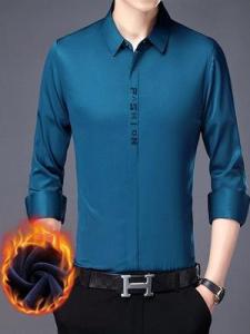 Pierre Cardin High-End Men Long Sleeves Mulberry Silk Shirt Fleece-lined Thickened Young and Middle-Aged Lapel Business Shirt Mens Clothing