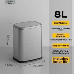 Lid-operated Large-capacity Stainless Steel Trash Can