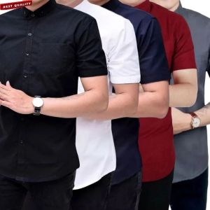 PAKET HEMAT 5 PCS Kemeja Pria Polos Lengan Pendek Slimfit Formal Kasual Kerja Kantor