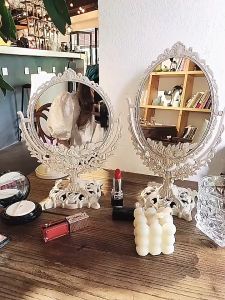 Cermin Meja Kaca Makeup Classic Vintage Floral Handhold Mirror Makeup Mirror