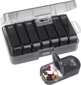UNTIOR  Portable Weekly Pill Box Morning and Evening Large Capacity Travel with 14 Compartments to Hold Pills Vitamins