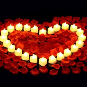 24/48 Pack Heart Shaped LED Tea Lights Candles with Artificial Rose Petals Romantic Night Decorations  for Wedding Anniversary