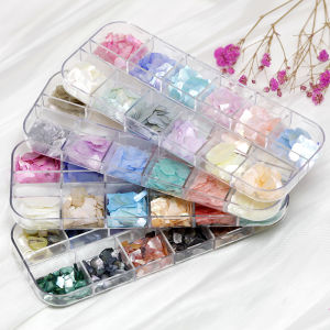 Ultra-Thin Colorful Nail Art Decorations Shell Fragments Long Bar Box Set of 12 for Elegant Nail Beauty Tools And Cosmetic Needs