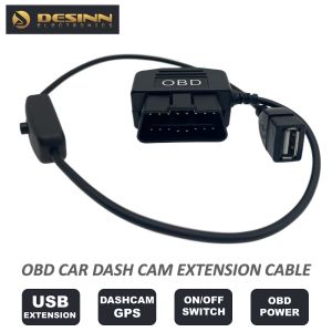 OBD2 Power Cable 45cm | Universal OBD to USB Charging Cable for Car GPS DVR Dashcam Camera | 16Pin OBDII Connector to USB Power Adapter | Car Charger Extension Cable | Plug & Play Power Supply for Vehicle Devices