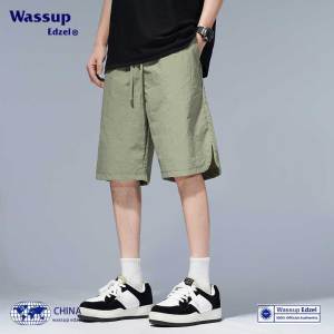 Wassup Edzel Mens Ice Silk Shorts Summer Thin Sports Loose Quick Dry Casual Five-Quarter Length Shorts Straight Leg Elastic Waist