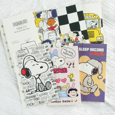 Snoopy A5 Slim Tri-Fold Page Notebook Weekly Planner Replacement Core Inner Pages Business Supplies Cultural Goods