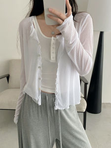Áo Sweater Knit Chống Nắng Cổ Floral Edge Ren Mềm