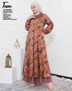 Gamis Dress Wanita Terbaru Terlaris Super Premium Tessa Long dress by balimo special Brown
