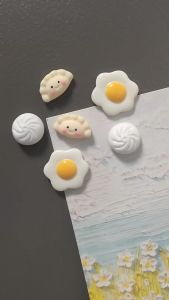 6pcs Simulated Funny Chinese Breakfast Food Series Fridge Magnet Pouched Egg Dumplings Steamed Bun Refrigerator Home Decor