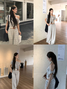 New Unique Striped Off-Shoulder Short Sleeve T-Shirt