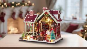 DIY Wooden Doll House Warm Christmas Lodge Casa Figurines Miniatures Assembled Dollhouse With Lights for Friends Christmas Gifts