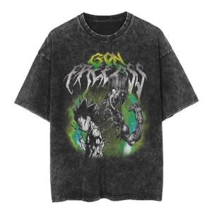 Áo Thun Cotton Dáng Rộng Phong Cách Hoạt Hình Hunter Full Time Retro Acid Wash Washed out Áo Thun Nam Mùa Hè Thường Ngày