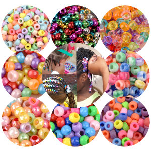 50pcs lot 6x9mm Acrylic Hair Beads Pony Beads for Hair Braids Jewelry Making DIY Kandi Bead Plastic Craft Bracelet Multicolor
