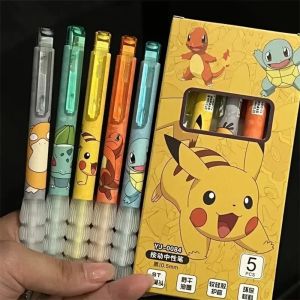 Bandai | 5pcs Pokemon Pens Pikachu Squirtle Charmander Cute Press Gel Pen Set Anime Cartoon School Office Stationery Supplies Kids Gifts