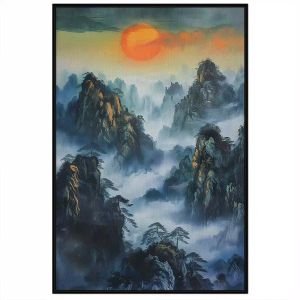 Tranh mặt trời mọc trên núi phong cảnh núi non hùng vĩ.Tranh treo tường dán tường phong thủy.CGI-897