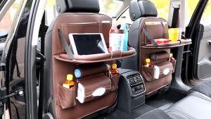 Car Back seat Storage Bag Car Interior Storage Organizer With Foldable Table Tray Car Seat Back Protector Kick Mats Car Travel Accessories