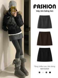 LANMENGYA | Womens Slimming A-line High-waist Wool Skirt for Autumn and Winter Small Size