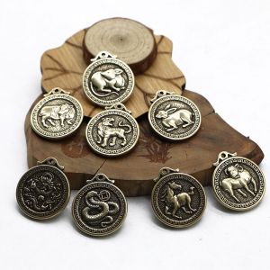 Pure Copper Brass Keychain Small Copperware Zodiac Animal Pendant Coin Festive Creative GiftDIY Brand