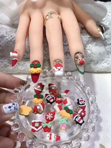 10Pcs Christmas Nails Rhinestones Santa Claus Christmas Tree Bells Snowman Deer Bear Nail Art Decorations DIY Xmas 3D Accessories 圣诞节美甲饰品树脂立体卡通麋鹿雪人圣诞老人指甲