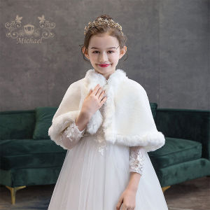 Floral Wedding Dress Style Thickened Plush Baby Coat Windproof Shawl Childrens Cloak Outerwear Soft Outdoors Winter Coat