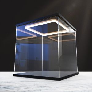 Acrylic Display Case for Figurines Lego Model Dust Cover Light Ring Storage Box for Brookok Blind Box Collectible Toys