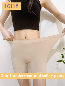 LOLLY 2-In-1 Safety Pants and Underwear Anti-Exposure Pants Shorts Style High Waist Good Elasticity Soft Fabric