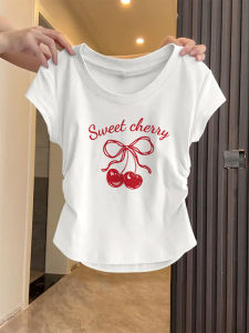 Pure Cotton Short Sleeve T-Shirt Womens 2025 New Summer Spicy Short Design Sense Top Waist Cinched Shoulder Width Normal