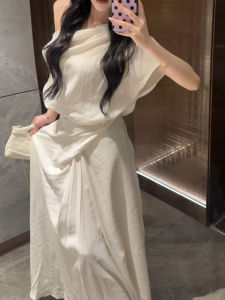 Karrar betsey | Stylish Elegant White Slip-shoulder Dress