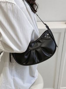 Trendy Retro Punk Motorcycle Bag Womens Underarm Rivet Moon Dent Folded Texture Single Shoulder Slant Cross Bag New 2023