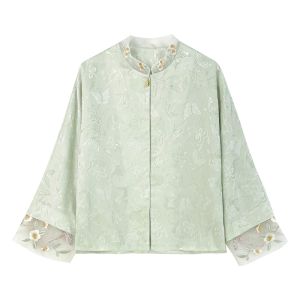 JK&JS | New Chinese Style Thin Silk Embroidered Jacket JKJS YingYuXu Round Neck Loose Fit Classical Style Polyester Viscose Ladies Top