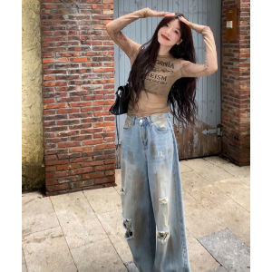 YUEZHONGWEI | American Style Hot Girl Mesh Letter Print Long Sleeve Sun Protection T-Shirt Women Summer Thin Design Sensation Slim Fit Top