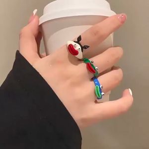 Bestella✨Cincin Kartun Modis/Cincin Gaya Khusus/Cincin Terbuka Bahan Paduan/Tahan Lama Dan Anti-pudar