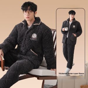 MiiOW | Mens Winter Thickened Fleece Pajamas Coral Velvet Home Clothes Set Warm Three-layer Cotton MiiOW Cat Man Sleepwear