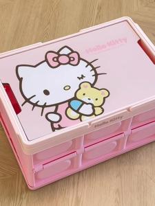 Cute Sanrio Large Capacity Foldable Storage Box for Car Camping Interior Organizer Cartoon Style Universal Space Children Toy