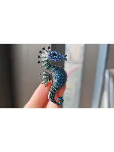 Elegant Seahorse Brooch Crystal Embellished Marine Design Sophisticated Lapel Pin for Formal Wear Artisan Crafted Fine Jewelry