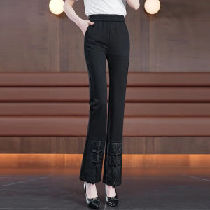 New Chinese Style High Waist Micro Flared Pants Womens Spring Autumn Nine Points National Style Flared Pants Slimming Drapey