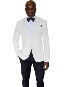 Mens 2 Pieces Slim Fit Wedding Formal Groom Tuxedos Two Buttons White Jacket Black Trousers Casual Business Men Suits Sets
