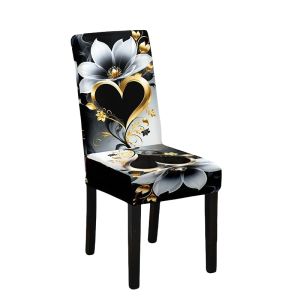 ผ้าคลุมเก้าอี้ทานอาหาร 4/6 ชิ้น ผ้าคลุมเก้าอี้ครัวแบบยืดได้ ลายดอกไม้ ถอดซักเครื่องได้ ตกแต่งบ้าน