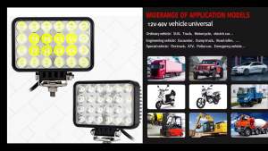 72W 12/24V Square Led Work Light Led Driving Light Spot Flood Combo Beam Foglight For Heavy-Duty Equipment Offroad Truck Tractor