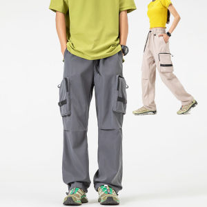 Men Loose Sports Long Pants Spring Autumn Comfortable Solid Color Multi-pocket Sport Pant Running Fitness Casual Sport Long Pant