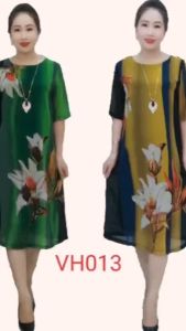 Váy Đầm trung niên VH013 in hoa 3D. Chất liệu von hàn quảng châu 2 lớp fom dáng suông A che bụng sang trọng lịch