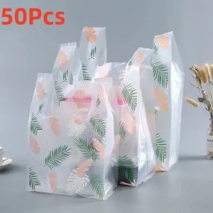 50Pcs Feather Pattern Vest Bag Food Plastic Bags Gift Packaging Bag Wedding Party Favor Candy Cookie Gift Decor Bag