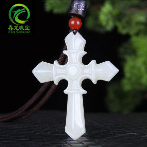 Chunlong Xinjiang Hotan Jade Cross Pendant Mens Jade White Jade Necklace Womens Jade Pendant Jade Pendant