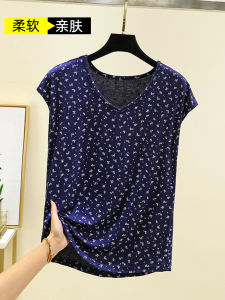 Áo Thun Modal Không Tay Mùa Hè Mỏng Họa Tiết Hoa Áo Vest Cơ Bản Cỡ Lớn Áo Khoác Ngoài Áo Thun Cổ Chữ V Dáng Rộng