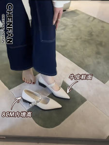 Elevated 8cm White French Pointed Toe Mary Jane Shoes 2025 New One Step Versatile Commuter Single Shoes Women Fashionable